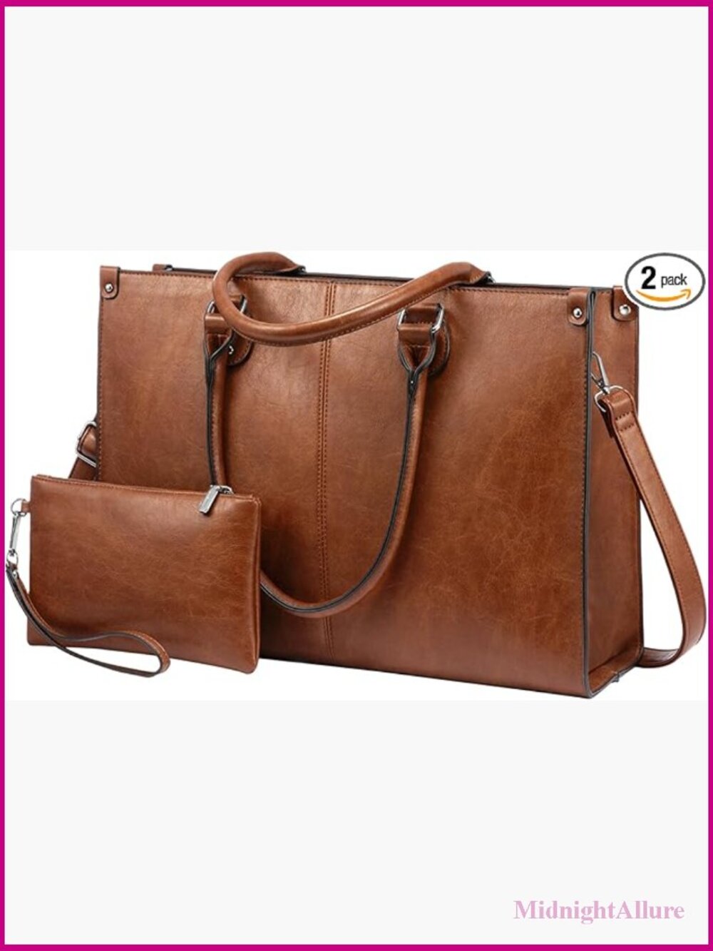15.6 Inch Laptop Tote Bag Waterproof Vintage Leather Work Bag with Matching